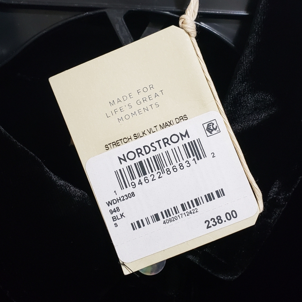 Faherty Stretch Silk Velvet Maxi Dress Women Small Black Side Slits NWT - Picture 4 of 4